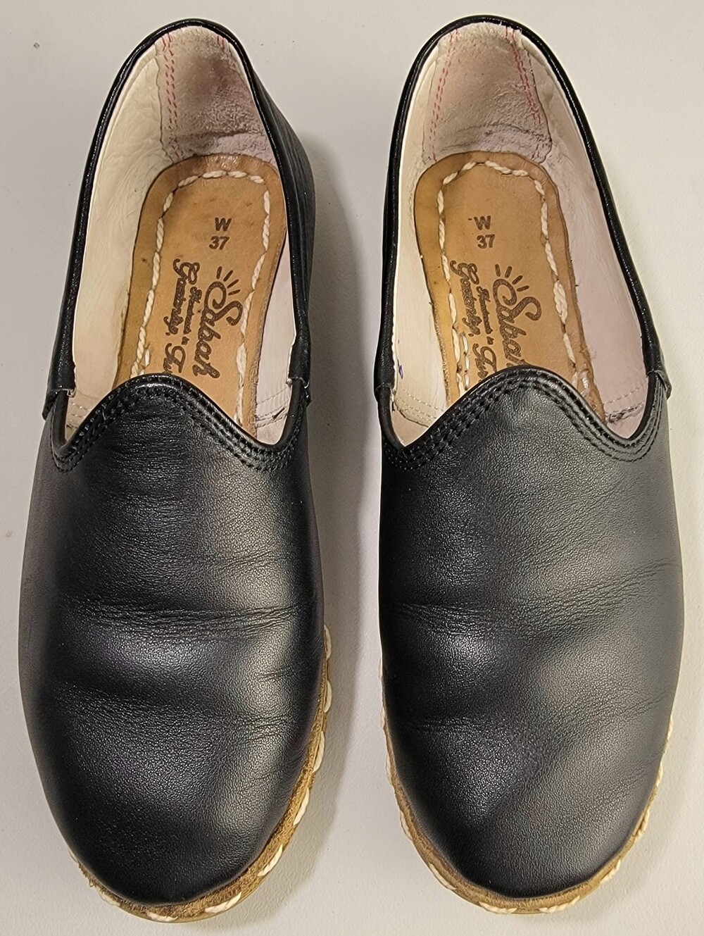 Sabah Women’s Slip On Shoes/Flats Glove Black Leather, Handmade, EU 37 US 6-6.5